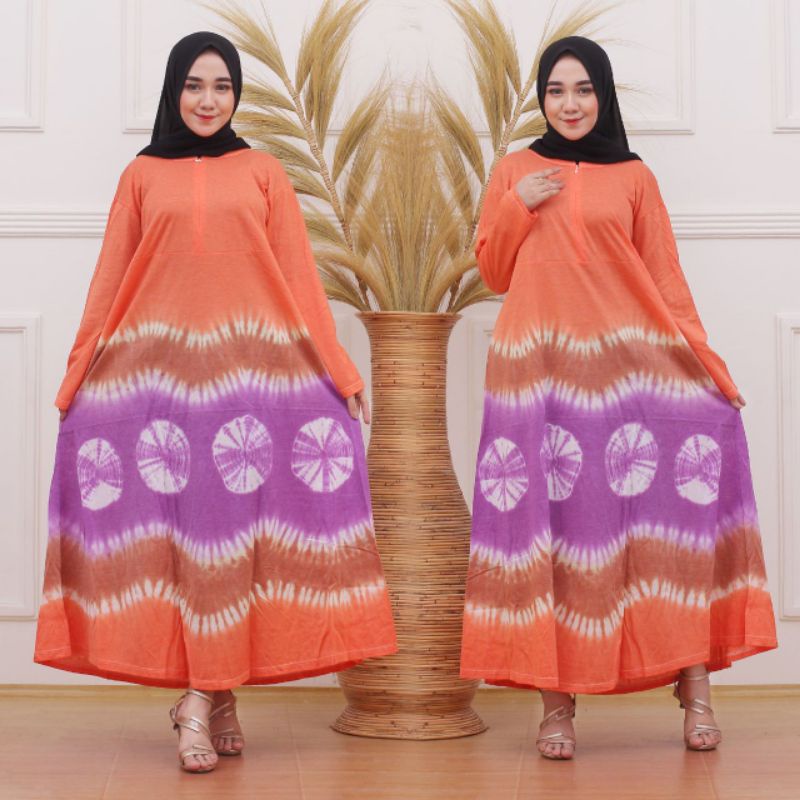 DASTER KAOS JUMBO MOTIF ABSTRAK LENGAN PANJANG RESLETING DEPAN BUSUI TIE DYE JUMPUTAN