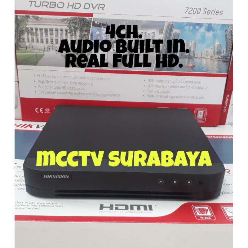 dvr hikvision 4ch turbo hd 7200 series body besi bisa view cctv 2mp 3mp Full HD 1080p / audio built 