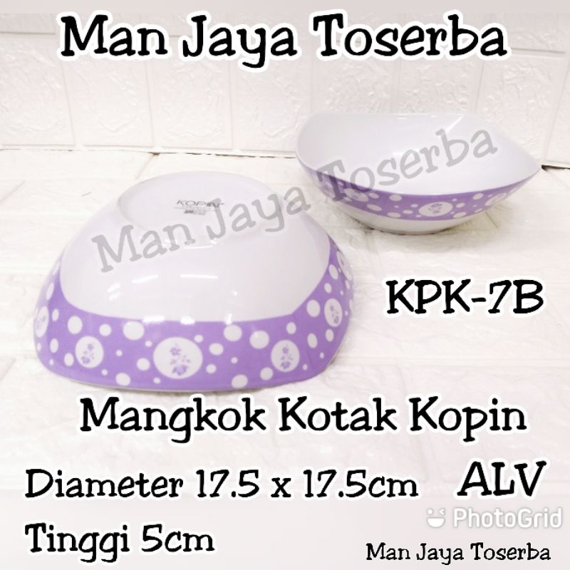 Mangkok Saji Keramik Kotak Kopin 7" Polkadot Ungu