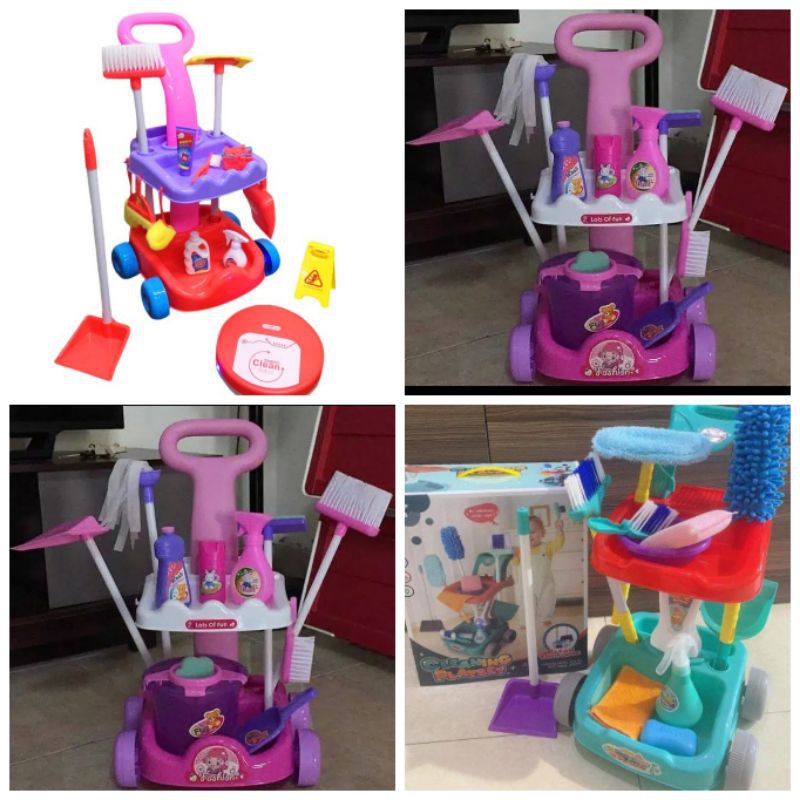 Mainan anak perempuan magical cleaning sapu pel set trolly | Shopee