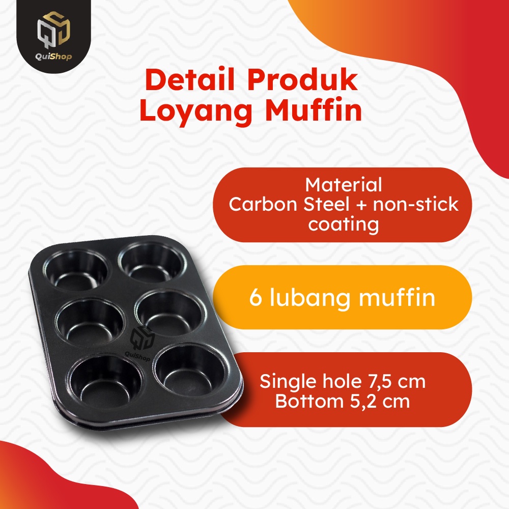 Cetakan Kue Loyang Kue Pastry Non-Stick Loyang 6 Cup Muffin Pan Teflon Peralatan Dapur Premium Termurah