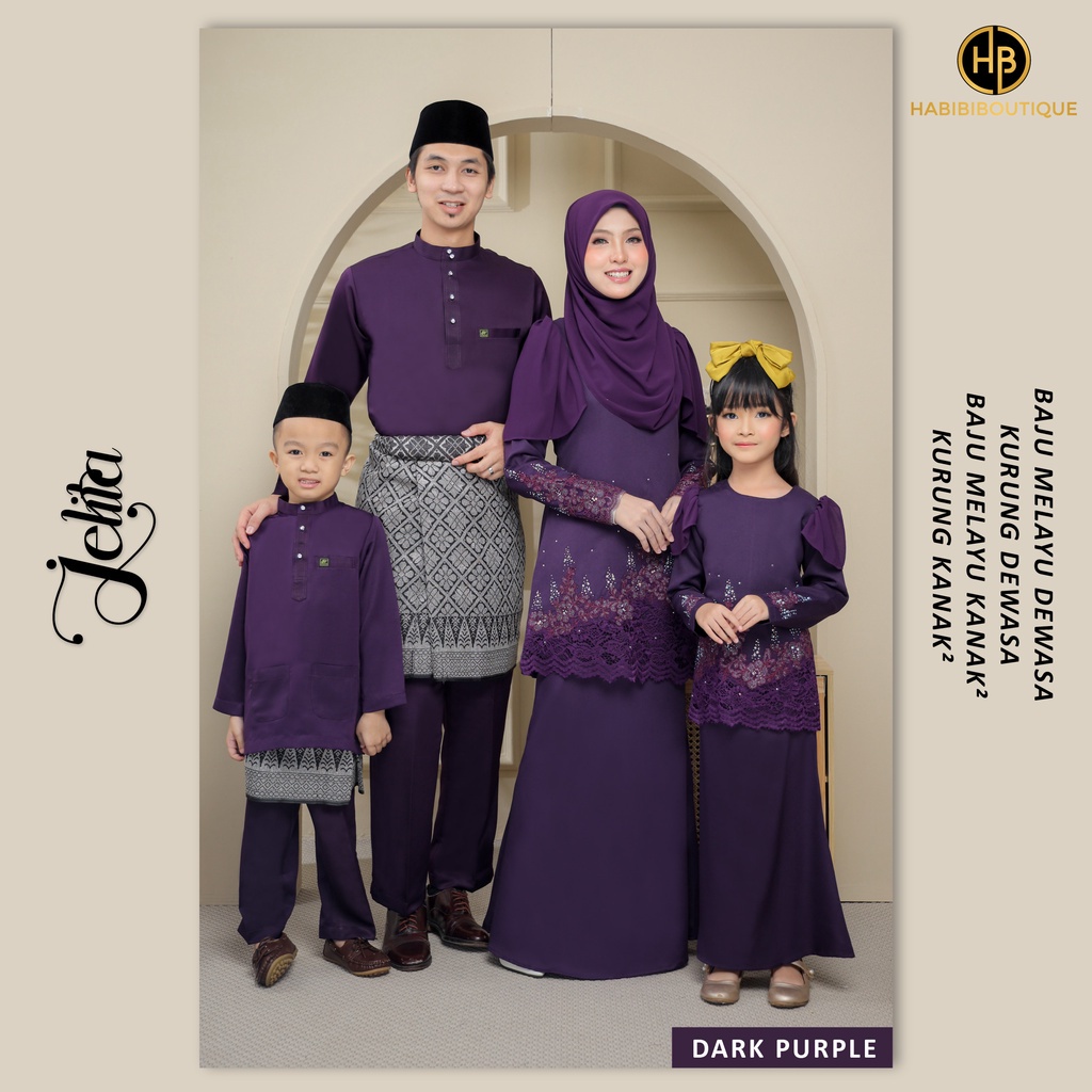 Set Family Jelita | Kurung Moden | Baju Melayu Moden | Dark Purple