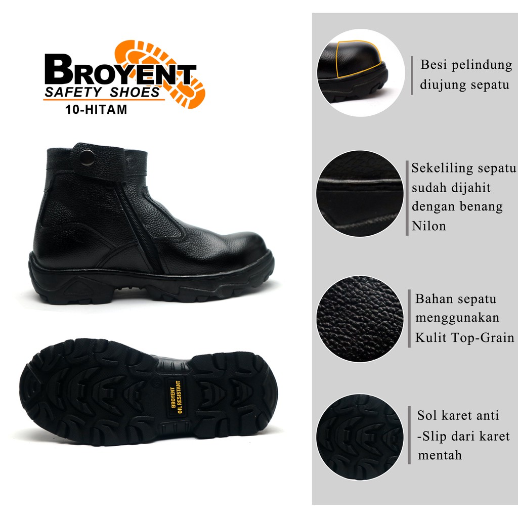 Sepatu Safety Boot Pria Resleting Kulit Asli 09