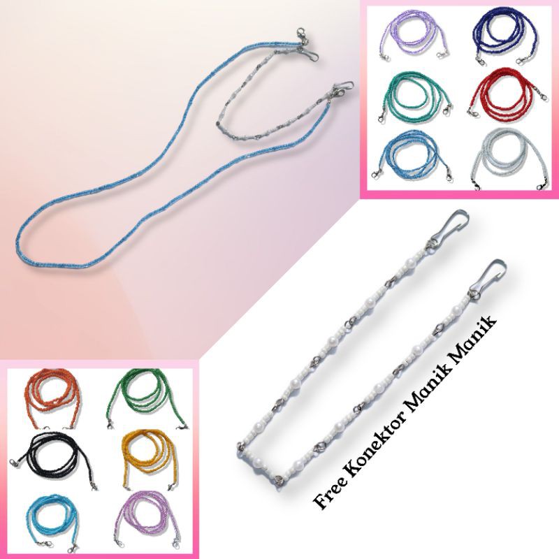[Free konektor] Strap masker manik /Strap Masker polos kekinian manik manik/strap masker hijab murah