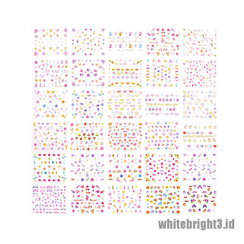 (white3) 5 Lembar Stiker Kuku Motif Kartun Untuk Nail Art / Makeup / Hadiah Natal Anak