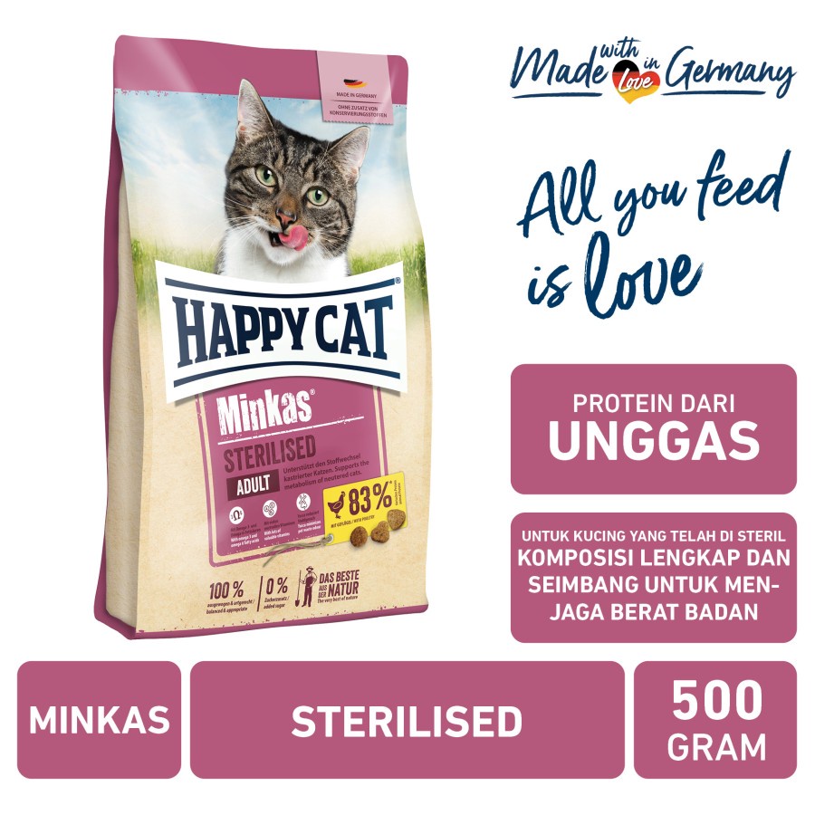 Makanan Kucing Steril Happy Cat Minkas Sterilised 500gr 500 gr gram HC