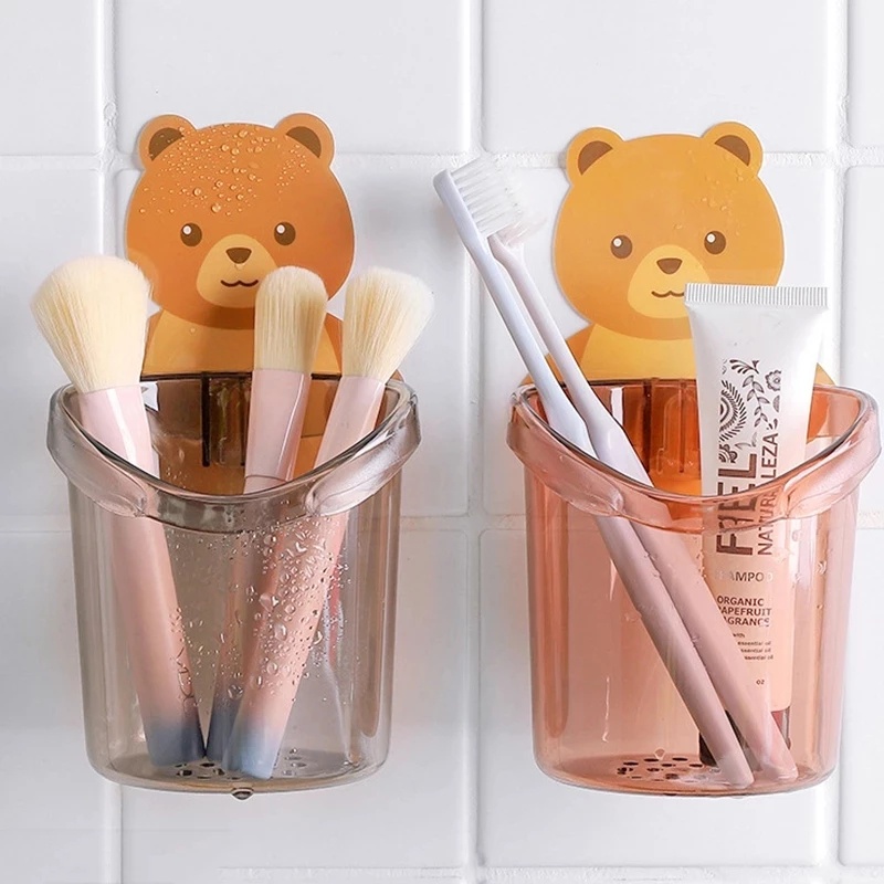 Bathroom Cartoon Cute Bear Cosmetic Brush Toothbrush Storage Rack Drain Rack
