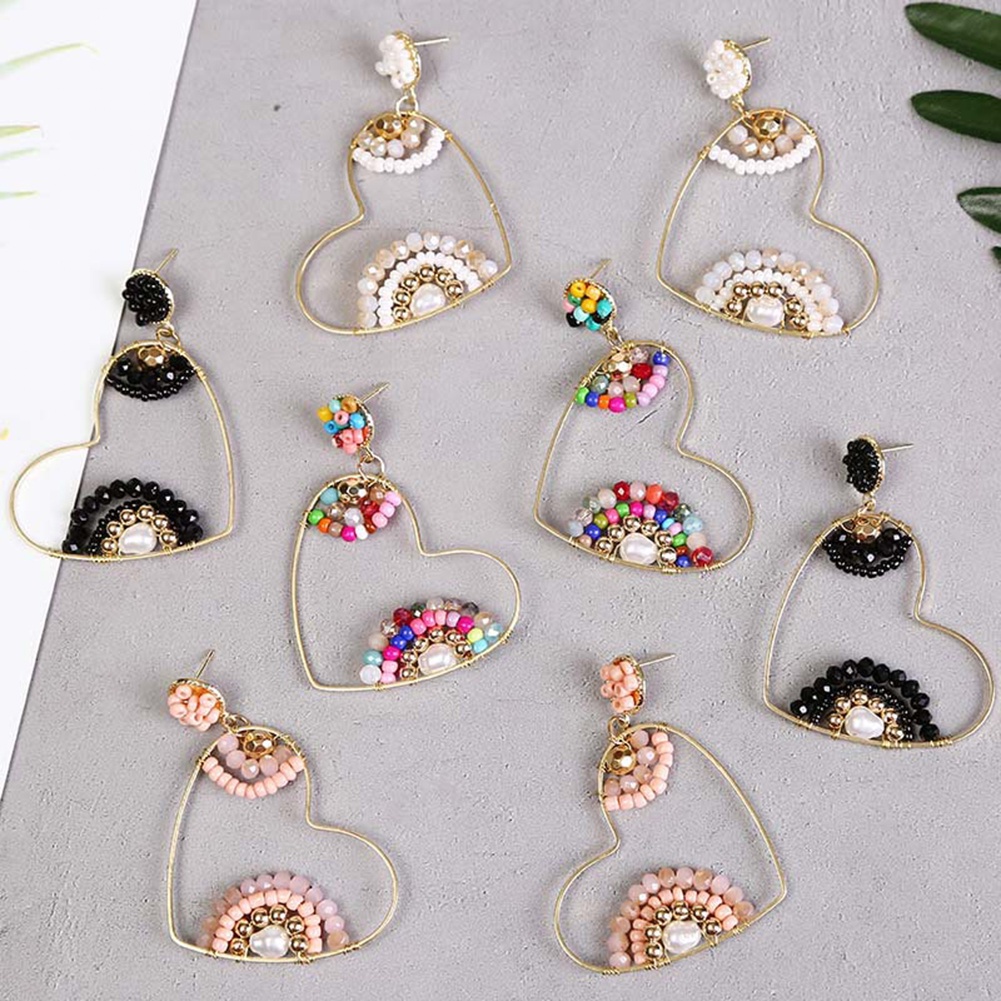 Hu Hu Hu Hu Hu Alat Bantu Pasang Kacamata♡ Anting Tusuk Gantung Wanita Desain Hati Hollow Hias Manikmanik Gaya Boho Untuk Pestaclub