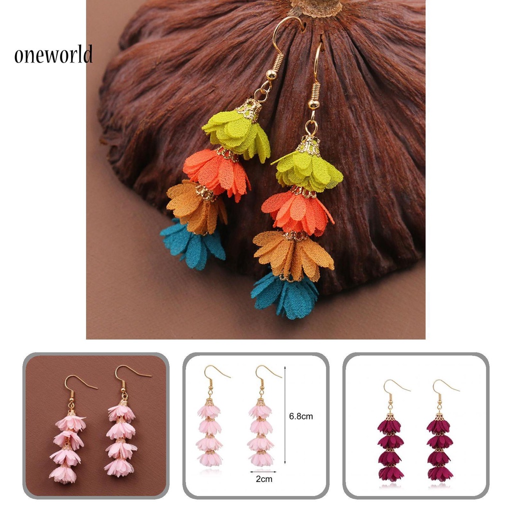 oneworld Skin-friendly Drop Earrings Fabric Flower Long Boho Earrings Fresh Jewelry Gift