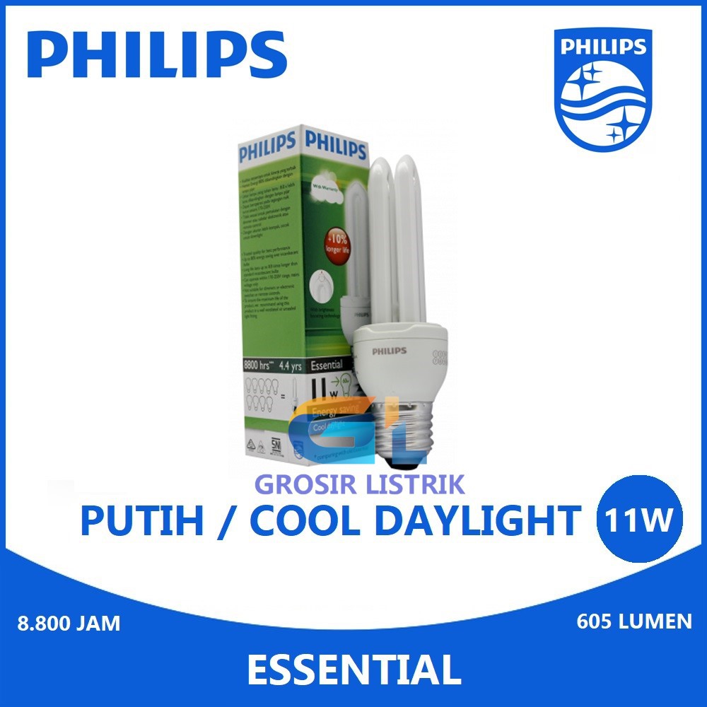 Lampu Philips Essential 11W Putih Cool Daylight 6500K Jari 11 Watt W 11Watt Original Grosir