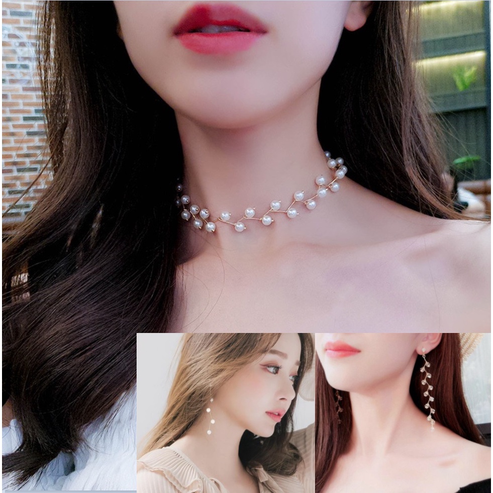 Kalung Rantai Mutiara PEARL CHOKER Wanita Gaya Korea Fashion Elegan Import ZigZag Zig Zag Mutiara Klavikula