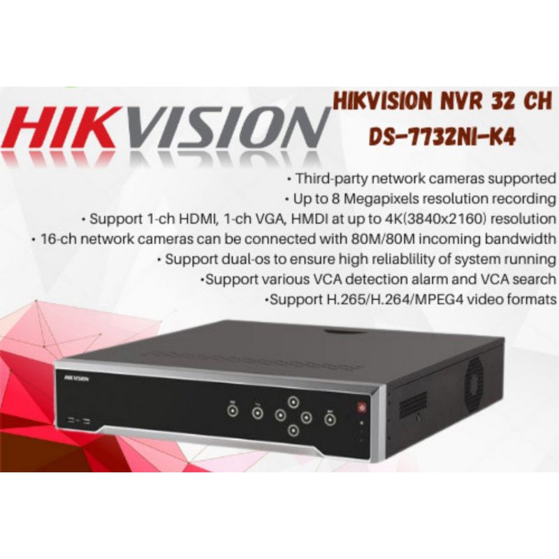 NVR HIKVISION 32 CHANNEL DS-7732NI-K4 up-to 8MP 4K