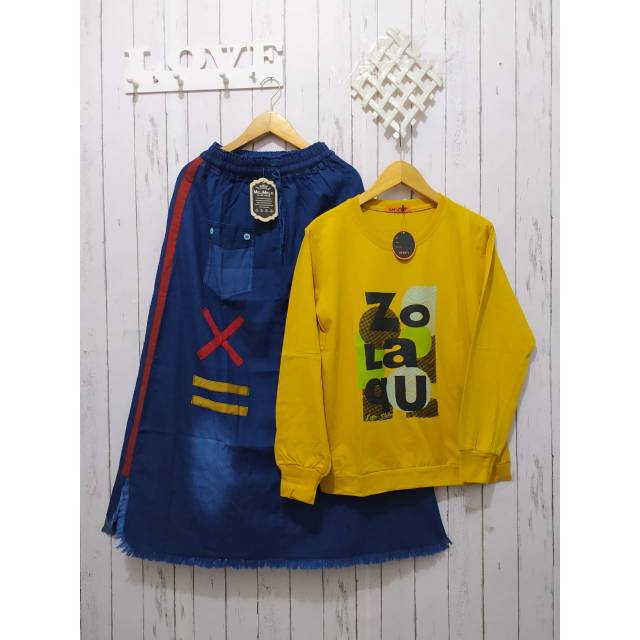 Setelan Kaos Combed Zolaqu Rok Jeans Ori / kaos combed / rok jeans ori / casual / basic fashion