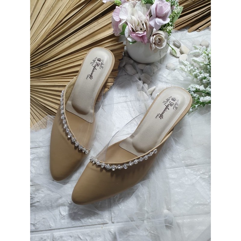 sepatu amoura Nude cantik tinggi 3.5cm kaca