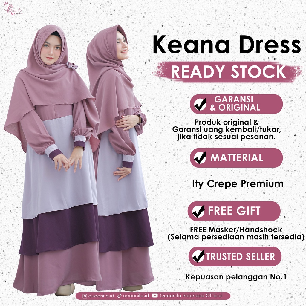 Baju Gamis syari set polos wanita terbaru 2021 Keana Set Original Queenita Gamis wanita kekinian