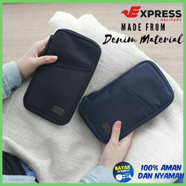 Tas Pouch Travel UBOX Untuk Gadget Powerbank bahan Denim