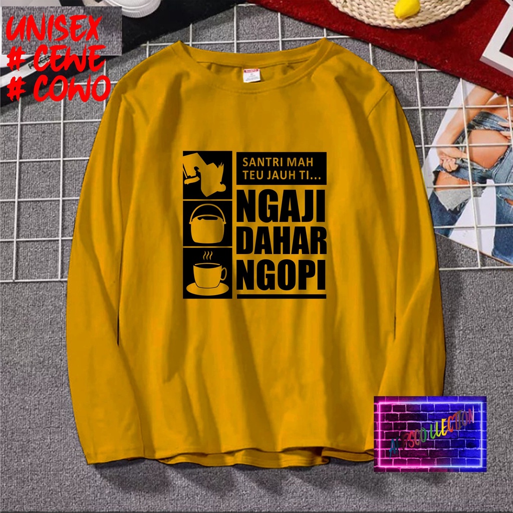 COD/ KAOS NGAJI DAHAR NGOPI SANTRI /KAOS TULISAN/KAOS SANTRI KEKINIAN/KAOS DAKWAH/KAOS ISLAM/SANTRIWATI/KAOS HITS 2022/KAOS BERGAMBAR KAOS EKSPRESI KAOS PRIA TSHIRT WANITA Santai Crew Neck V-Neck Slim-fitting Polos Setrip Hitam Putih Crew Neck