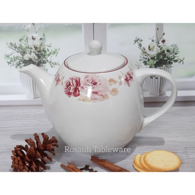 1 set Teko Keramik 1 Liter | Tea Pot | Motif Pink Rose