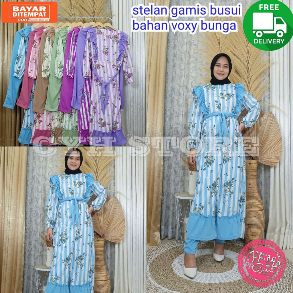 SETELAN GAMIS BUSUI MOTIF BUNGA BAHAN VOXY / SETGAMIS / ONESET / 3388