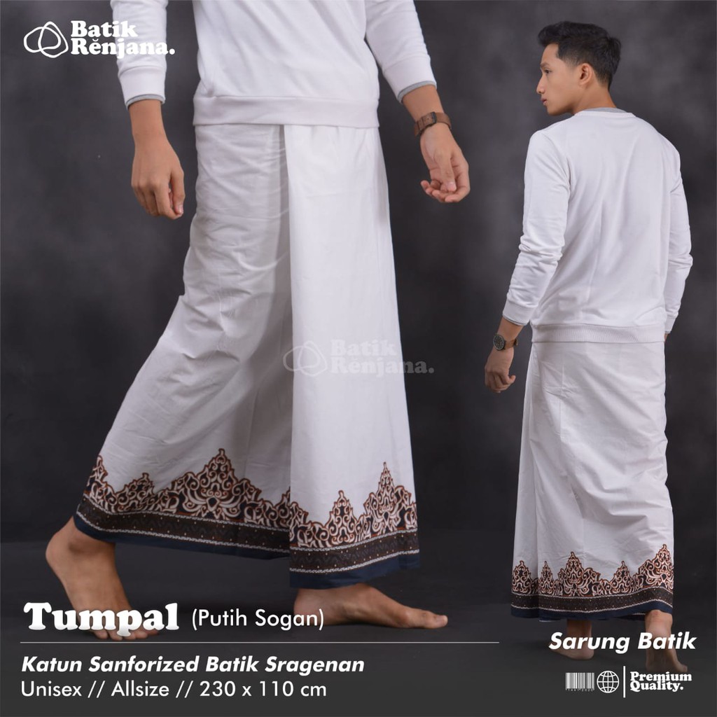 TUMPAL PUTIH Sarung Batik Pria Cowok Dewasa Premium Motif Batik Lebaran Asli Solo ALL Size RENJANA