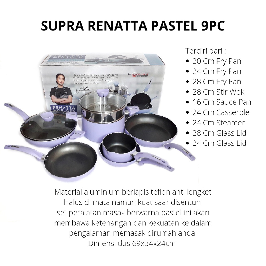(GOSEND ONLY) PANCI SUPRA 9 PCS EDISI CHEF RENATTA SET WARNA PASTEL PANCI SET PANCI SET SUPRA 9PCS