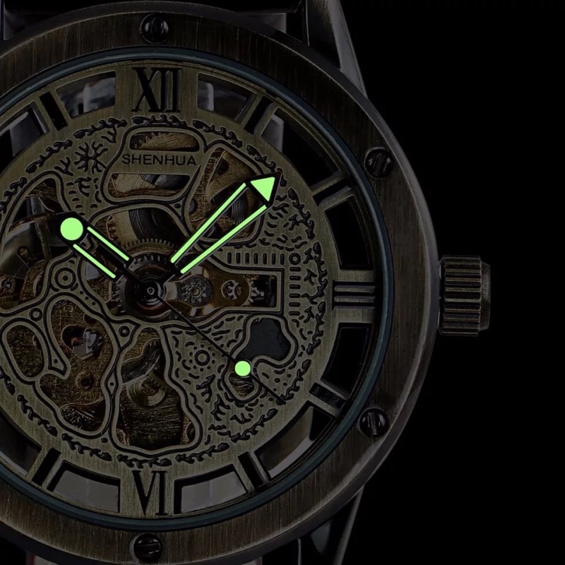 Jam Tangan Mekanik Automatic Perunggu Shenhua Steampunk Retro