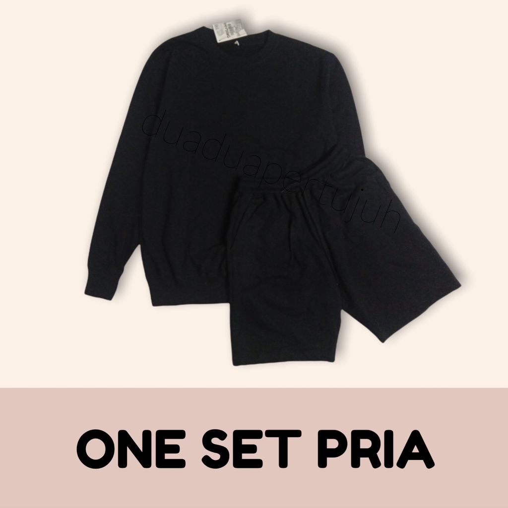 ONE SET POLOS PRIA CELANA PENDEK SWEATER CEWNECK POLOS PANJANG HITAM HIJAU MUSTARD