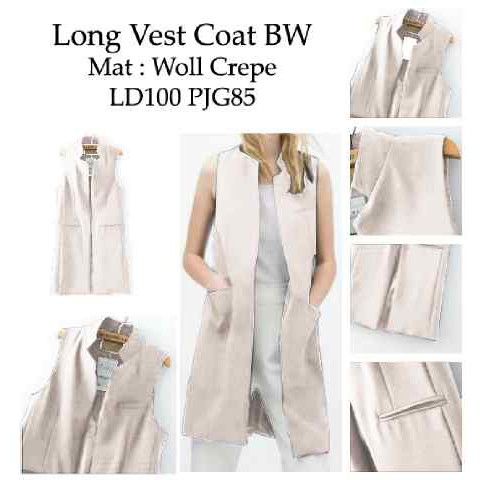 [ long vest coat var warna RO] Vest Wanita Woll Crep Putih/Hitam/Grey/Navy/Putih/Merah/Biru Dongker