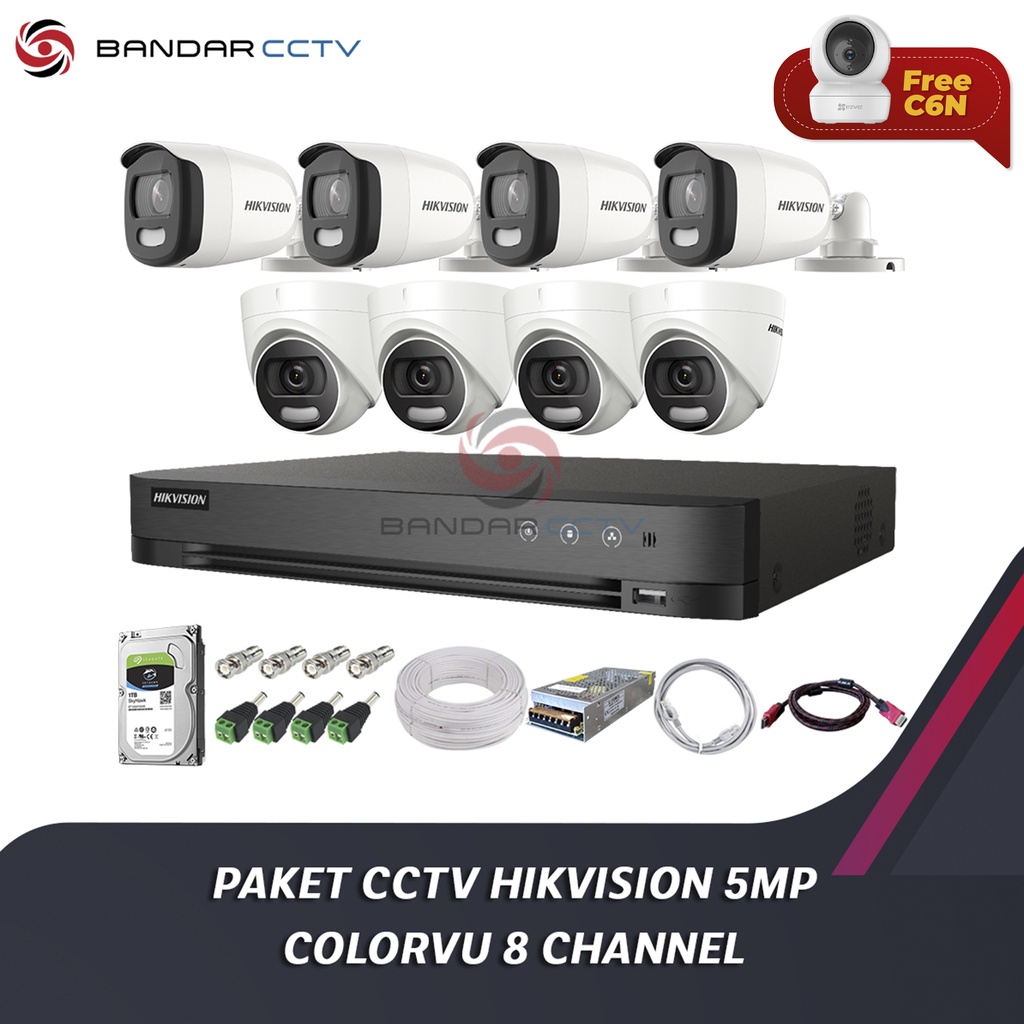 Paket CCTV Hikvision 5MP ColorVu 8 Channel