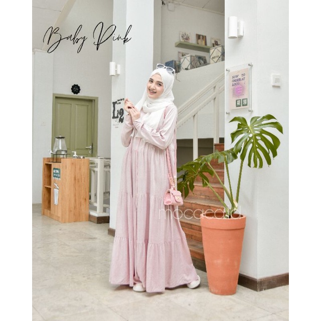 Gamis polos premium Babydol Lady Dress Rayon Twill Full Kancing busui soft babypink muda pink pastel