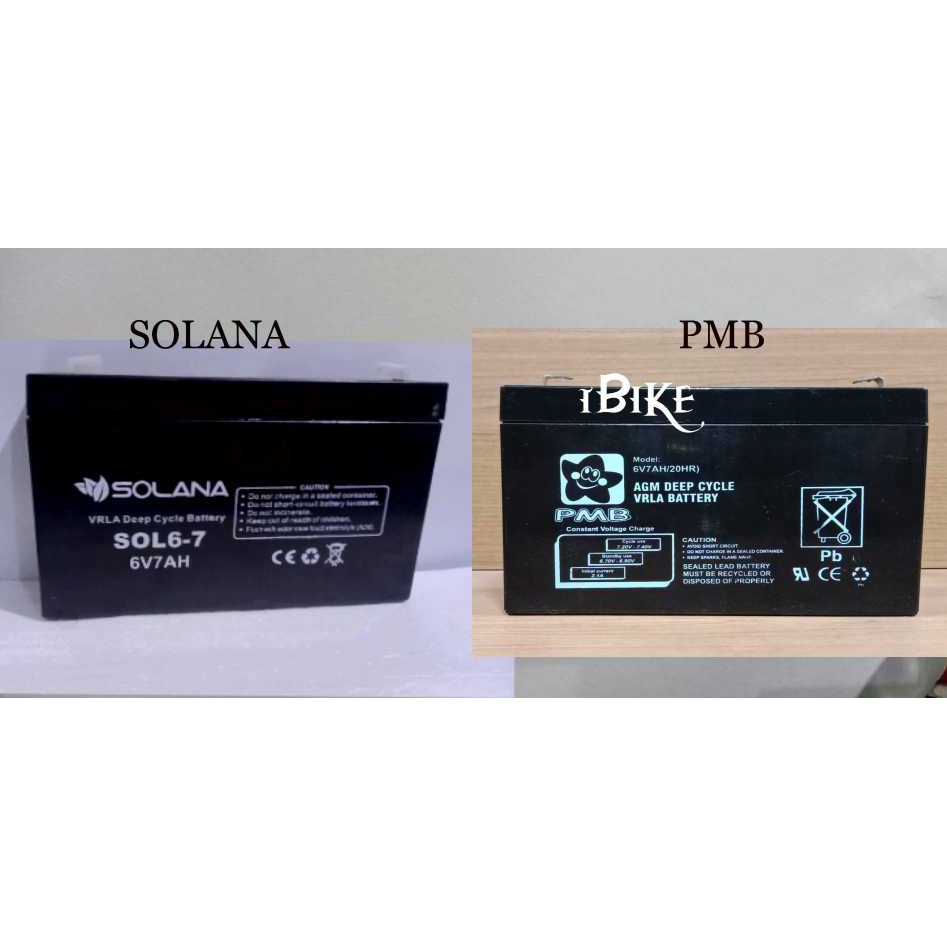 Aki battery mainan anak mobil mobilan PMB  Dan Solana 6v7ah accu kering VRLA