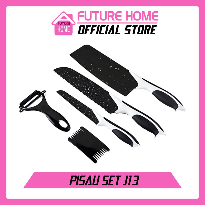 Set Pisau Dapur J13 Isi 5Pcs Hitam Knife + 1 Pisau Set 5 Pcs Black Import