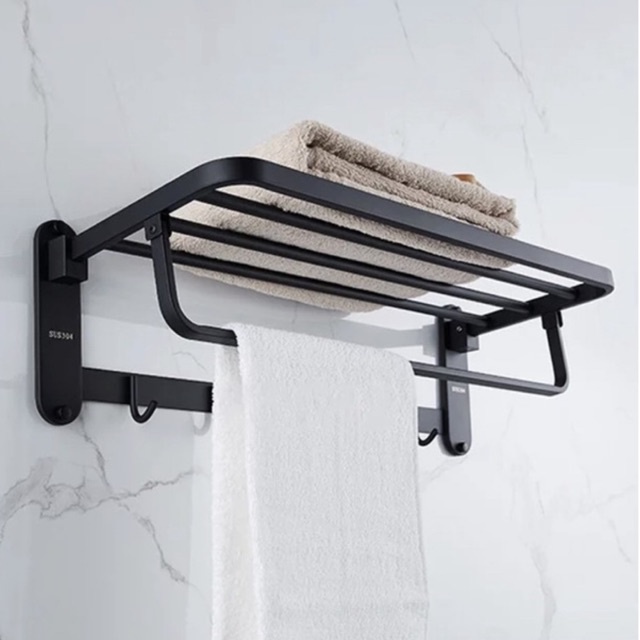 Rak Handuk Gantungan Stainless SS 304 Lipat Hitam 605 Towel Rack 66cm