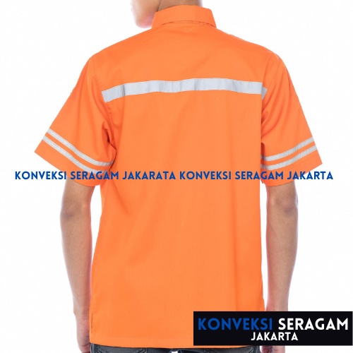 Baju Kemeja Safety K3 Lengan Pendek - Seragam Kerja Atasan Wearpack Werpack Werpak Proyek Tambang Warna Oranfe Oren Pria Wanita - Konveksi Seragam Jakarta