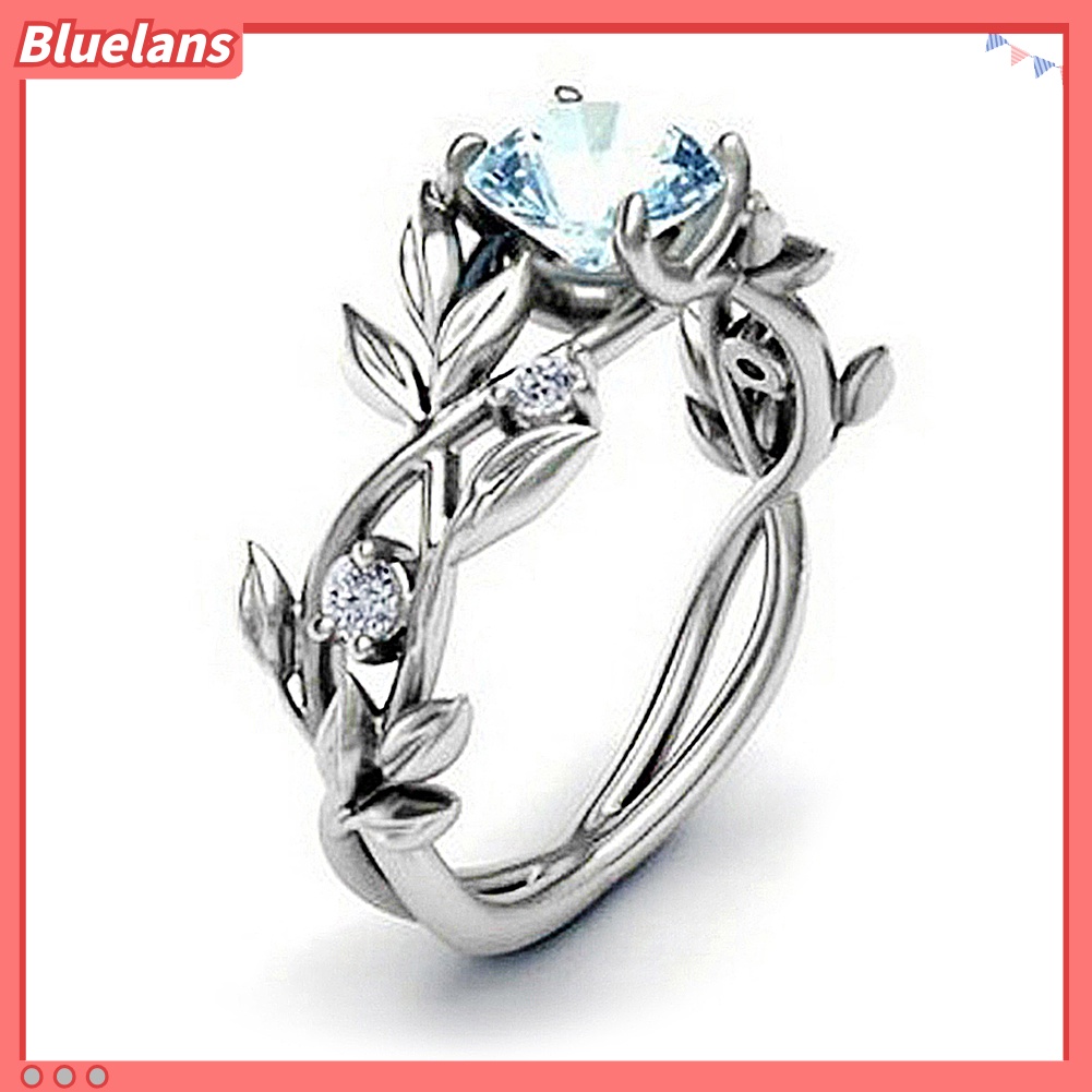 Bluelans Cincin Desain Daun Hollow Out Bahan Alloy Aksen Berlian Imitasi Untuk Wanita