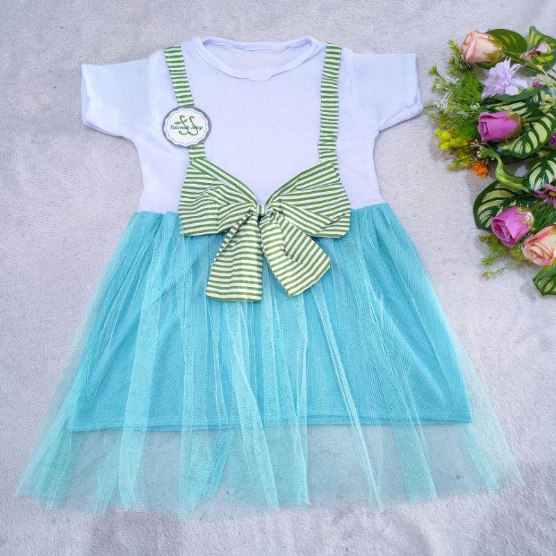 Dress Anak 2 3 Tahun Cewek perempuan Gaun Anak murah terbaru pita besar ( Dress Beat Strip)