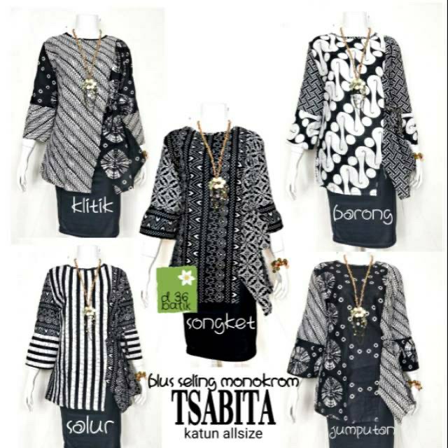 Blus Seling Monokrom Tsabita Ziggy Atasan Batik Modern Kerja Seragam Kantor Muslim Pesta Casual