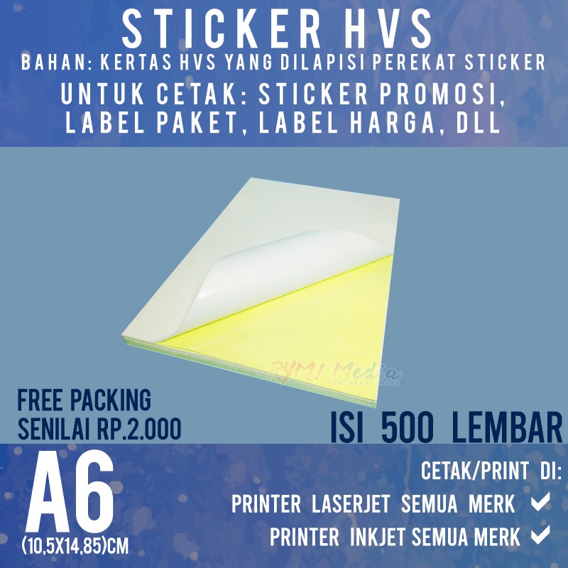 

500 lembar Sticker HVS A6 / Kertas Stiker Doff Matte A6 1 RIM