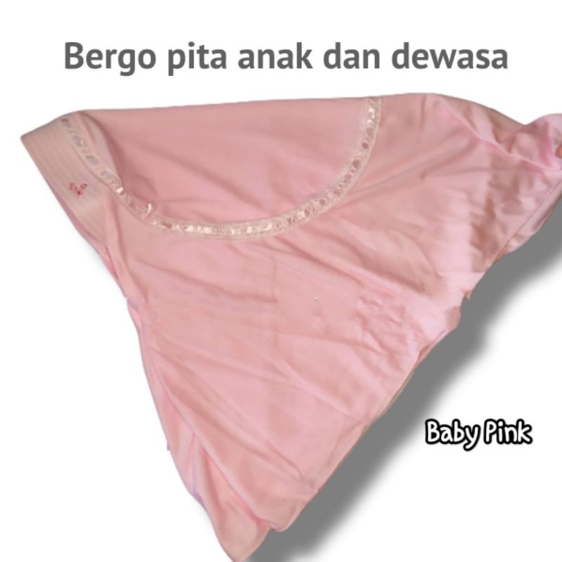 hijab kerudung jilbab instan bergo anak sekolah sd smp sma dewasa serut pita atas warna baby pink