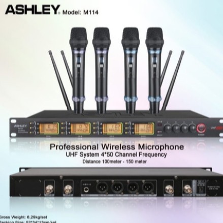 mic wireless ashley m114 4 mic pegang original