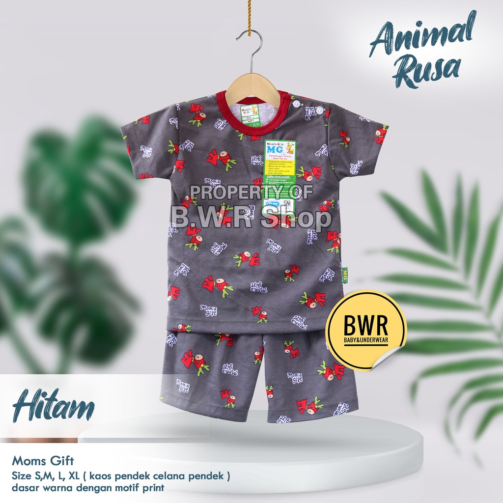 Setelan Moms Gift PENDEK Animals Rusa / Piyama Anak Unisex Kancing Pundak Mom's Gift Motif | Bwr