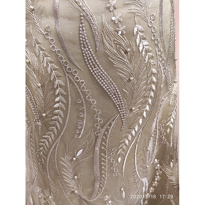 Kain Tile Brokat Salur Mutiara - Platinum Gold