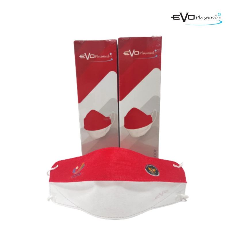 20PCS MASKER MERAH PUTIH SEA GAMES 2022 LIMITED EDITION EVO PLUSMED EARLOOP 4D 3PLY LOGO