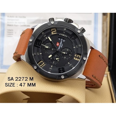 Jam Pria Swiss Army 2272 Silver Kulit Coklat Hitam Original