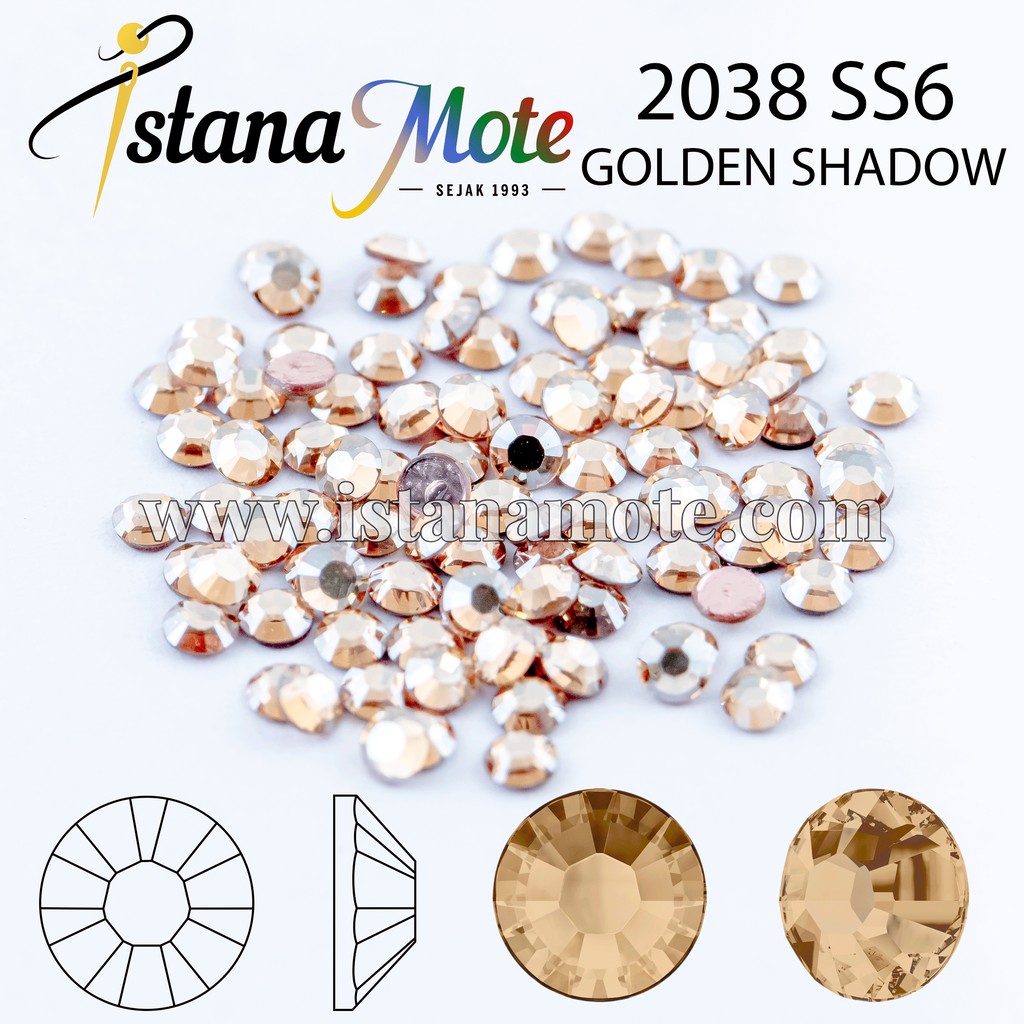 Flatback Hotfix kristal tempel Swarovski 2038-ss6-GS/RoseGold ASLI ORIGINAL