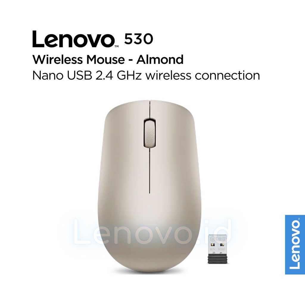 Lenovo 530 Wireless Mouse Optical USB Type-A 2.4GHz, 1200 DPI, Platinum Grey GY50Z18984, Abyss Blue GY50Z18986, Almond GY50Z18988, Graphite Grey GY50Z49089, Cherry Red GY50Z18990-Almond GY50Z18988