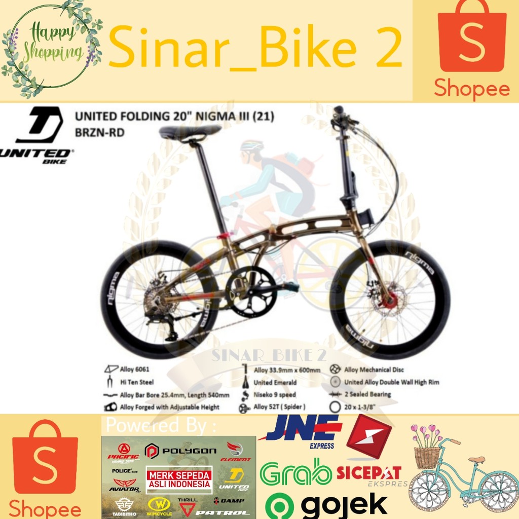 Sepeda Lipat 20Inch United Nigma III New 2021 Alloy 9Speed (Ekspedisi)