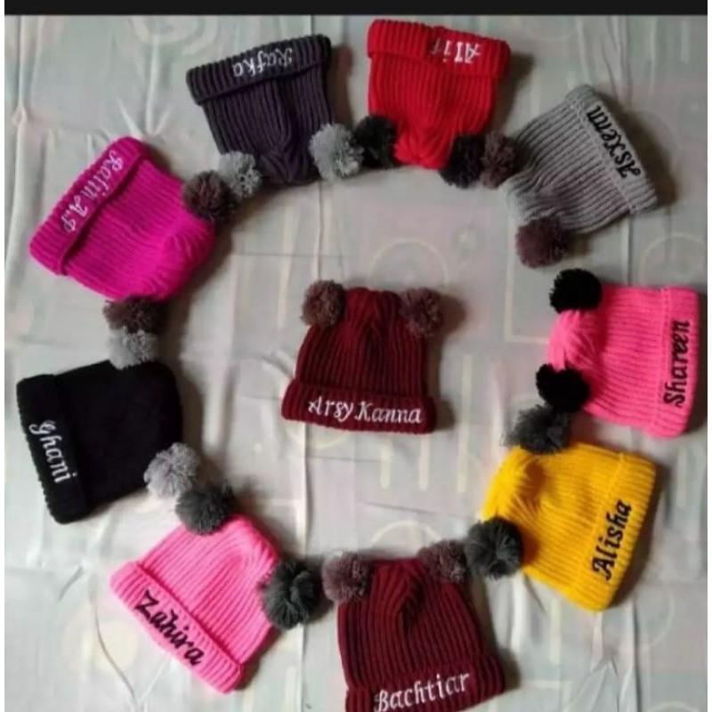 KUPLUK BAYI POMPOM bisa pake bordir nama/Kupluk Pompom Anak Bayi Cewek Cowok Polos / Bordir Nama Suka Suka-2