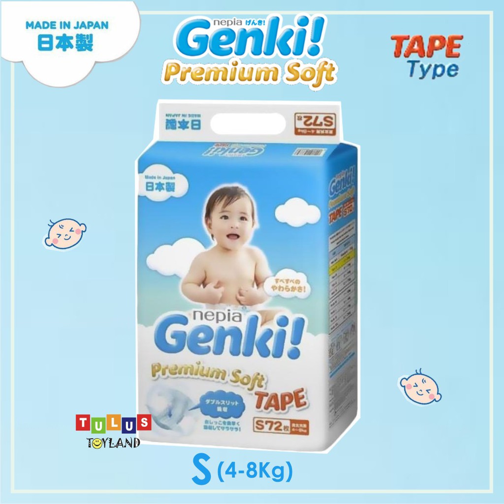 Nepia Genki TAPE Premium Soft size S 72 / M 64 / L 54 / XL 44 Diapers Popok Anak Bayi