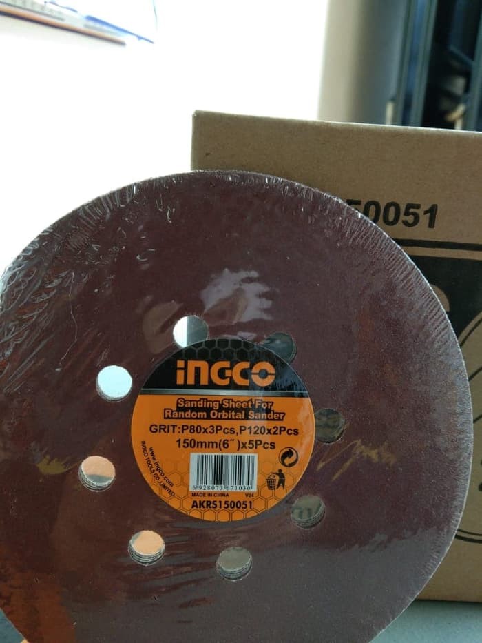 AMPLAS BULAT KERTAS PASIR SANDER BULAT 6&quot; GRIT 80 120 5pcs INGCO